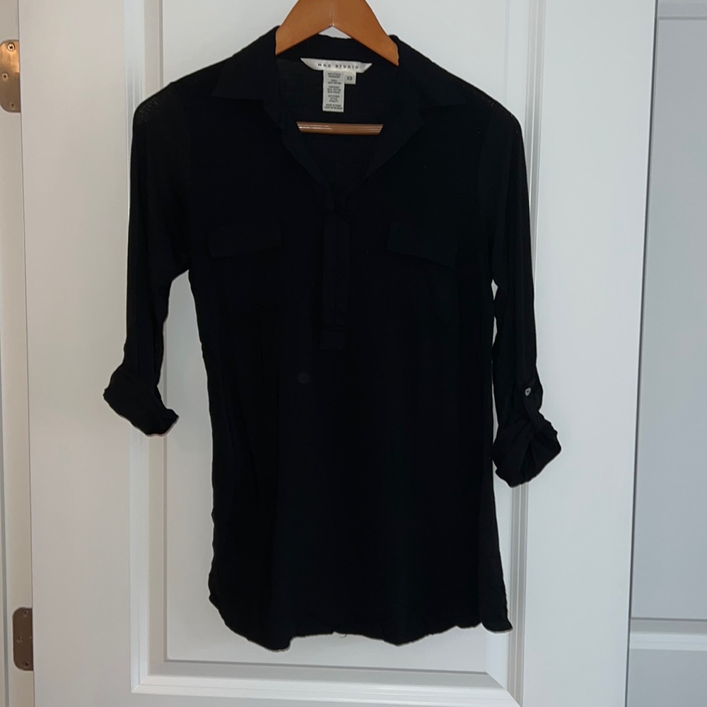 Max Studio black collard long sleeve shirt - size XS
